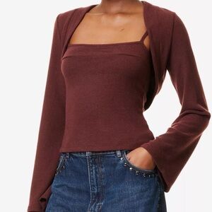 Reformation Chloe Knit Brown Shrug Set
